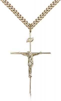 Gold Filled Crucifix Pendant, Stainless Gold Heavy Curb Chain, 1 3/8" x 7/8"