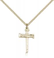 Gold Filled Nail Cross Pendant, Gold Filled Lite Curb Chain, 3/4" x 1/2"