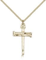 Gold Filled Nail Cross Pendant, Gold Filled Lite Curb Chain, 1 1/8" x 5/8"