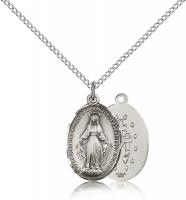 Sterling Silver Miraculous Pendant, Sterling Silver Lite Curb Chain, 3/4" x 1/2"