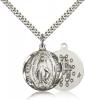 Sterling Silver Miraculous Pendant, Stainless Silver Heavy Curb Chain, 7/8" x 3/4"