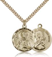 Gold Filled Scapular Pendant, Stainless Gold Heavy Curb Chain, 7/8" x 3/4"