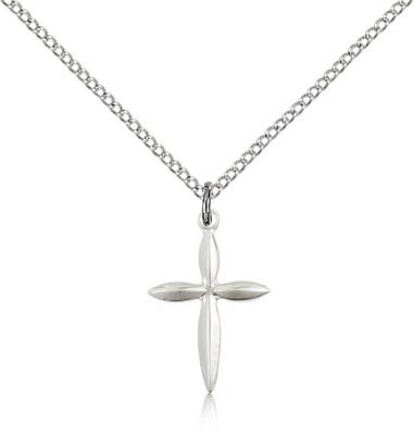 Sterling Silver Cross Pendant, Sterling Silver Lite Curb Chain, 3/4" x 1/2"