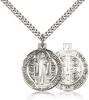 Sterling Silver St. Benedict Pendant, Stainless Silver Heavy Curb Chain, 1" x 7/8"