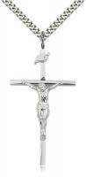 Sterling Silver Crucifix Pendant, Stainless Silver Heavy Curb Chain, 1 7/8" x 1"