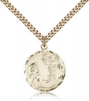 Gold Filled St. Cecilia Pendant, Stainless Gold Heavy Curb Chain, 7/8" x 3/4"