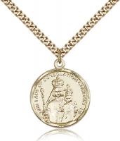 Gold Filled Our Lady of Consolation Pendant, Stainless Gold Heavy Curb Chain, 1" x 3/4"