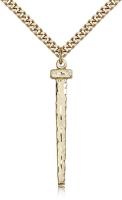 Gold Filled Nail Pendant, Stainless Gold Heavy Curb Chain, 1 1/2" x 1/4"