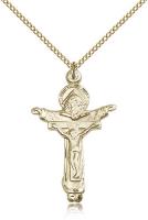 Gold Filled Trinity Crucifix Pendant, Gold Filled Lite Curb Chain, 1 3/8" x 7/8"