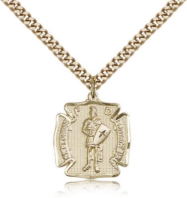 Gold Filled St. Florian Pendant, Stainless Gold Heavy Curb Chain, 3/4" x 5/8"