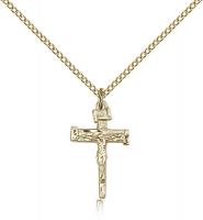 Gold Filled Nail Crucifix Pendant, Gold Filled Lite Curb Chain, 3/4" x 1/2"