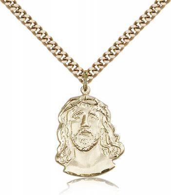 Gold Filled ECCE Homo Pendant, SG Heavy Curb Chain, 7/8" x 5/8"