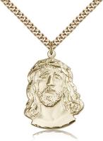 Gold Filled Ecce Homo Pendant, Stainless Gold Heavy Curb Chain, 1 1/4" x 7/8"