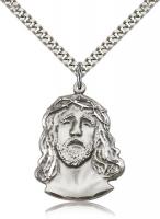 Sterling Silver Ecce Homo Pendant, Stainless Silver Heavy Curb Chain, 1 1/4" x 7/8"