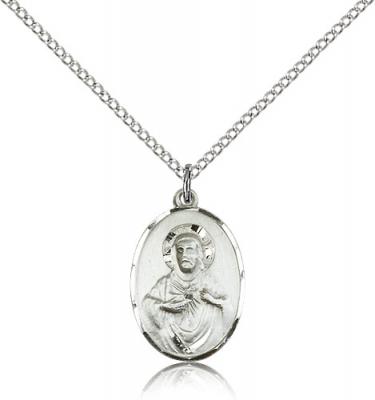 Sterling Silver Scapular Pendant, Sterling Silver Lite Curb Chain, 3/4" x 1/2"
