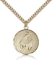 Gold Filled St. Francis of Assisi Pendant, Stainless Gold Heavy Curb Chain, 7/8" x 3/4"