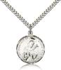 Sterling Silver St. Francis of Assisi Pendant, Stainless Silver Heavy Curb Chain, 7/8" x 3/4"