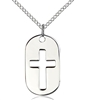 Sterling Silver Cross Dog Tag Pendant, Sterling Silver Lite Curb Chain, 7/8" x 1/2"