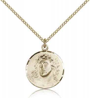 Gold Filled Ecce Homo Pendant, Gold Filled Lite Curb Chain, 3/4" x 3/4"
