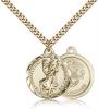 Gold Filled St. Christopher Marine Pendant, Stainless Gold Heavy Curb Chain, 7/8" x 3/4"