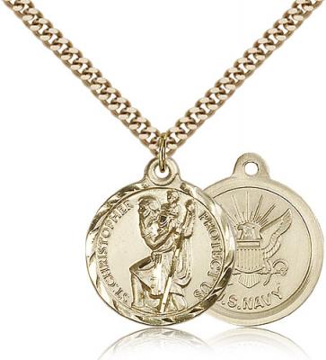 Gold Filled St. Christopher Pendant, Stainless Gold Heavy Curb Chain, 7/8" x 3/4"