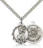 Sterling Silver St. Christopher Pendant, Stainless Silver Heavy Curb Chain, 7/8" x 3/4"