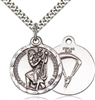 Sterling Silver St. Christopher / Paratrooper Pend, Stainless Silver Heavy Curb Chain, 7/8" x 3/4"