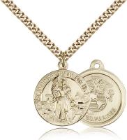 Gold Filled St. Joan of Arc Marine Pendant, Stainless Gold Heavy Curb Chain, 7/8" x 3/4"