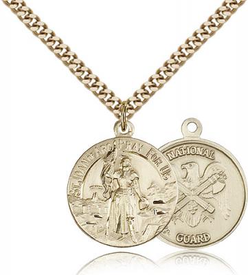 Gold Filled St. Joan of Arc National Guard Pendant, Stainless Gold Heavy Curb Chain, 7/8" x 3/4"