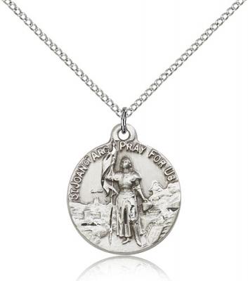 Sterling Silver St. Joan of Arc Pendant, Sterling Silver Lite Curb Chain, 7/8" x 3/4"