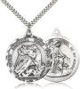 Sterling Silver St. Michael the Archangel Pendant, Stainless Silver Heavy Curb Chain, 1 3/8" x 1 1/4"