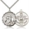 Sterling Silver St. Michael / Army Pendant, Stainless Silver Heavy Curb Chain, 1 3/8" x 1 1/4"