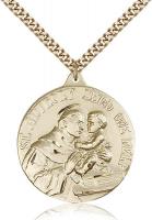 Gold Filled St. Anthony Pendant, Stainless Gold Heavy Curb Chain, 1 3/8" x 1 1/8"