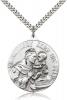 Sterling Silver St. Anthony Pendant, Stainless Silver Heavy Curb Chain, 1 3/8" x 1 1/8"