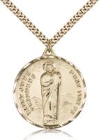 Gold Filled St. Jude Pendant, Stainless Gold Heavy Curb Chain, 1 1/4" x 1 1/8"