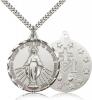 Sterling Silver Miraculous Pendant, Stainless Silver Heavy Curb Chain, 1 3/8" x 1 1/4"