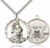 Sterling Silver St. Christopher Navy Pendant, Stainless Silver Heavy Curb Chain, 1 3/8" x 1 1/4"