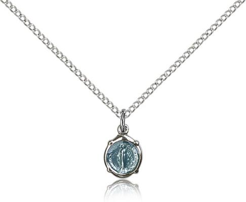 Sterling Silver Miraculous Pendant, Sterling Silver Lite Curb Chain, 3/8" x 1/4"