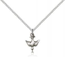 Sterling Silver Holy Spirit Pendant, Sterling Silver Lite Curb Chain, 1/2" x 3/8"