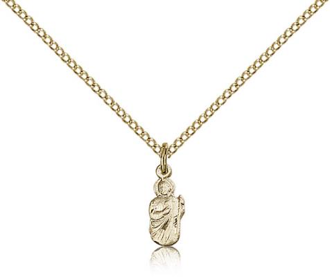 Gold Filled St. Jude Pendant, Gold Filled Lite Curb Chain, 3/8" x 1/8"