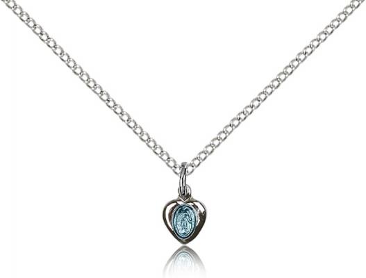 Sterling Silver Miraculous Pendant, Sterling Silver Lite Curb Chain, 1/4" x 1/8"