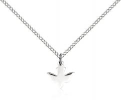 Sterling Silver Holy Spirit Pendant, Sterling Silver Lite Curb Chain, 3/8" x 3/8"