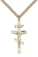 Gold Filled St. Andrew Pendant, Stainless Gold Heavy Curb Chain, 1 3/8" x 5/8"