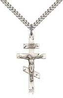 Sterling Silver St. Andrew Pendant, Stainless Silver Heavy Curb Chain, 1 3/8" x 5/8"