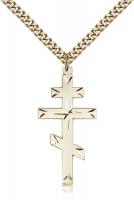 Gold Filled Cross Pendant, Stainless Gold Heavy Curb Chain, 1 3/8" x 5/8"