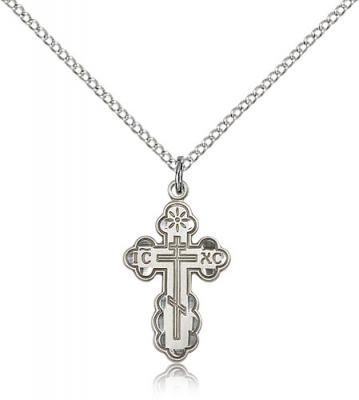 Sterling Silver St. Olga Pendant, Sterling Silver Lite Curb Chain, 7/8" x 1/2"