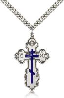 Sterling Silver St. Olga Pendant, Stainless Silver Heavy Curb Chain, 1 3/8" x 7/8"