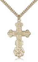 Gold Filled Cross Pendant, Stainless Gold Heavy Curb Chain, 1 1/2" x 7/8"