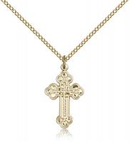 Gold Filled Russian Cross Pendant, Gold Filled Lite Curb Chain, 7/8" x 1/2"