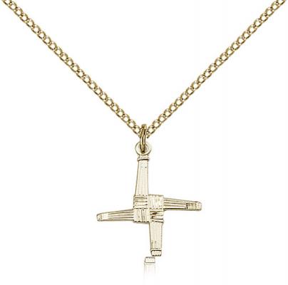 Gold Filled St. Brigid Cross Pendant, Gold Filled Lite Curb Chain, 5/8" x 5/8"